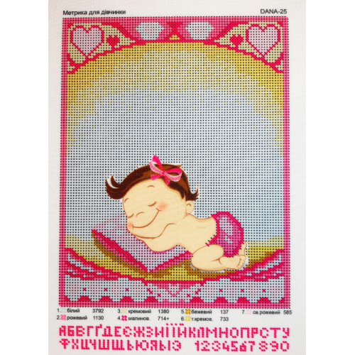 Схема для вишивання бісером "Метрика для дівчинки"